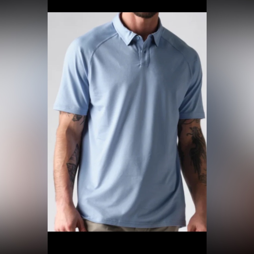 RHONE Delta Pique Polo in Misty Blue Size Small